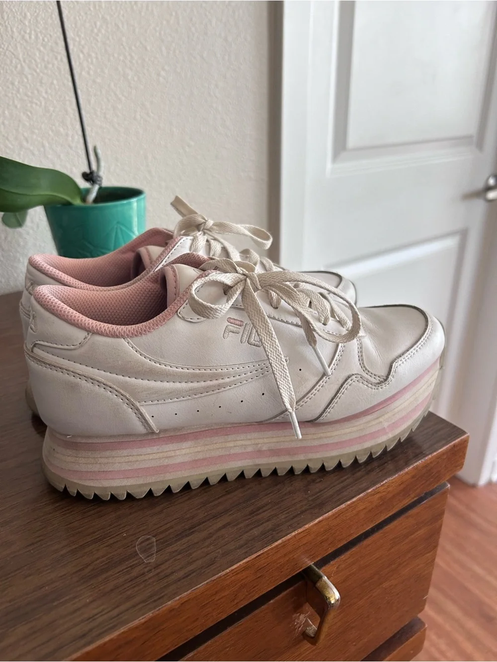 FILA White and Pink Women's Platform Sneakers